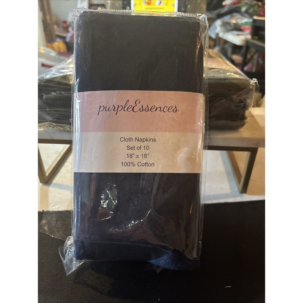 PurpleEssences 100% Cotton Navy Blue Napkins Set of 10, Machine Washable